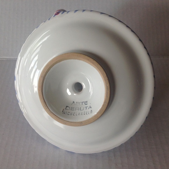 Italian Pottery Deruta Michelangelo Candleholder w Handle blue flowers design - Picture 4 of 5